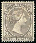 Stamp of Falkland Islands 1878-79 No Wmk 4d grey-black, mint part original gum,