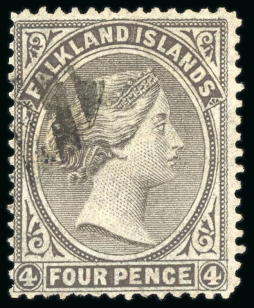 Stamp of Falkland Islands 1878-79 No Wmk 4d grey-black, used, fine and scarce