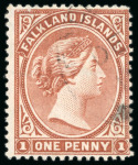 Stamp of Falkland Islands 1891-1902 1d Orange-brown, used, two different shades),