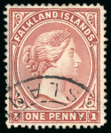 Stamp of Falkland Islands 1891-1902 1d Orange-brown, used, two different shades),