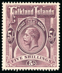 Stamp of Falkland Islands 1912-20 George V MCA 5s maroon, mint, very fine, cert.