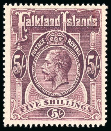 Stamp of Falkland Islands 1912-20 George V MCA 5s maroon, mint, very fine, cert.