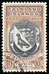 Stamp of Falkland Islands 1933 Centenary 10s used with neat partial cancel of Fox Bay double circle ds