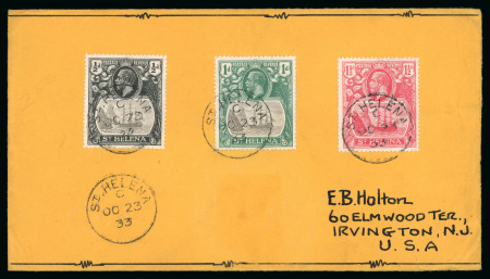 Stamp of St. Helena 1922-37 1/2d, 1d and 1 1/2d on 1933 envelope addressed