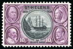 Stamp of St. Helena 1934 Centenary 2s6d and 5s in mint corner marginal blocks of four and single 10s mint