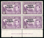 Stamp of Tristan da Cunha 1946-52, Group incl. 1952 2s6d and 10s in mint lower marginal imprint blocks of four 