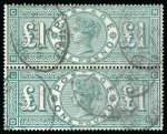 Stamp of Great Britain » 1855-1900 Surface Printed » 1887-1900 Jubilee Issue & 1891 £1 Green 1891 £1 green NC-OC vertical pair cancelled by several registered oval ds