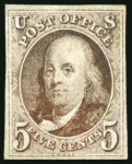 Stamp of United States » 1847 Issue 1847, Benjamin Franklin, 5c red-brown, unused (no gum),