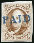 Stamp of United States » 1847 Issue 1847, Benjamin Franklin, 5c red-brown, gorgeous shade,
