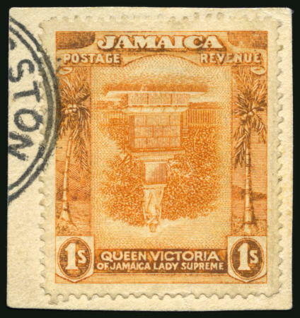 Stamp of Jamaica 1920, 1s orange-yellow and red-orange with error frame inverted