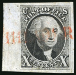 Stamp of United States » 1847 Issue 1847, George Washington, 10c black, left sheet margin,
