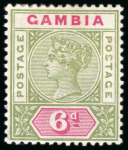 Stamp of Gambia 1898-1902 6d olive-green & carmine with variety malformed