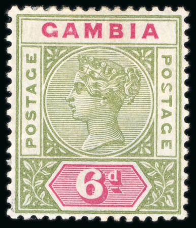 Stamp of Gambia 1898-1902 6d olive-green & carmine with variety malformed