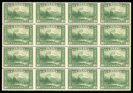 Stamp of Canada 1928-29, Pictorials - Mount Hurd 10c green, mint nh block of sixteen showing eight imperforate between pairs, fresh, very fine and a very rare multiple (SG £1'600+).