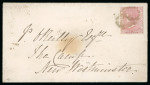 Stamp of Canada » British Columbia and Vancouver 1860, 2 1/2p pale reddish rose, tied by "1" numeral cancel on small neat envelope addressed to P.O'Reilly, The Camp, New Westminister, very fine and an attractive usage.
