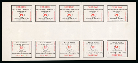 Stamp of Mexico 1913, Sonora, 5c black and red, complete sheet of ten, "CENTAVOB" error in position E