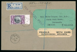 Stamp of St. Helena 1934 Centenary 10s right marginal tied to envelope sent registered with "PER PARCEL POST" hs in violet,