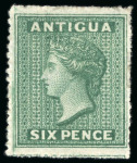 Stamp of Antigua & Barbuda 1862 No Wmk 6d green, rough perf.14 to 16, unused with