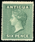 Stamp of Antigua & Barbuda 1862 No Wmk 6d green, rough perf.14 to 16, unused with