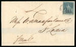 Stamp of Barbados 1855-58 1d pale blue, with good to very large margins, tied to JA 11 1857 cover to St. Lucia