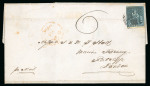 Stamp of Barbados 1855-58 1d pale blue, with good to very large margins, tied to JA 11 1857 cover to St. Lucia
