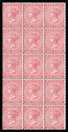 Stamp of Bermuda 1865-1903, 1d rose-red mint n.h. block of 15