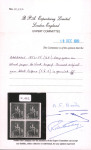 Stamp of Barbados 1852-55, (1/2d) deep green on blued paper in mint l.h. block of four