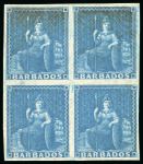 Stamp of Barbados 1852-55, Blued paper group of 4 mint blocks of four