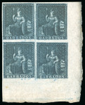 Stamp of Barbados 1852-55, Blued paper group of 4 mint blocks of four