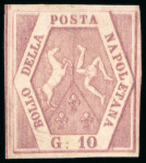 Stamp of Italian States » Naples 1858, 10gr rose-lilac, mint o.g.