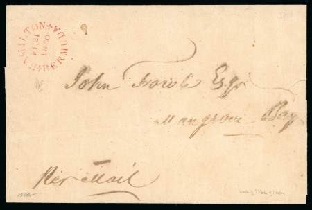 Stamp of Bermuda 1850 (Feb 21) Wrapper sent locally to Mangrove Bay with crisp "HAMILTON / BERMUDA" despatch cds in red