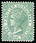 Stamp of British Honduras 1872-79 Wmk CC 1s green perf.14 mint part o.g.