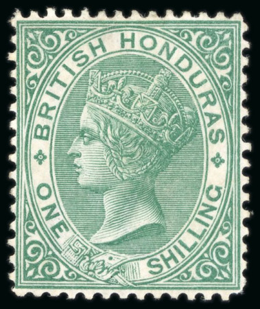 Stamp of British Honduras 1872-79 Wmk CC 1s green perf.14 mint part o.g.