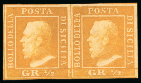 Stamp of Italian States » Sicily 1859, 1/2gr orange, plate II, a mint pair 
