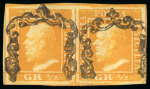 Stamp of Italian States » Sicily 1859, 1/2gr orange, plate I, Naples paper, used pair