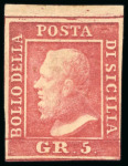 Stamp of Italian States » Sicily 1859, 5gr rose-carmine, plate I, retouch 9, mint