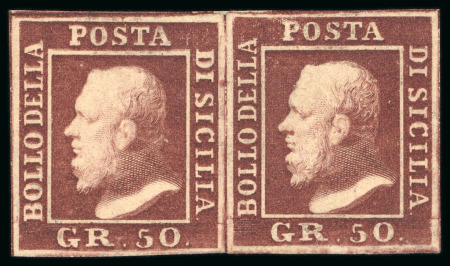 Stamp of Italian States » Sicily 1859, 50gr carmine-brown, mint pair 