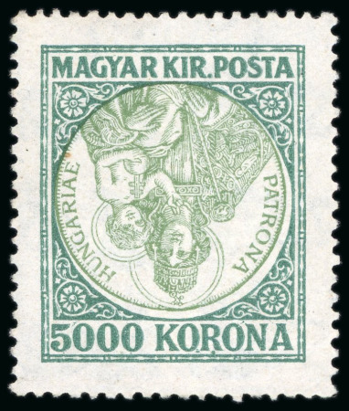 Stamp of Hungary 1925, <mark>Madonna</mark> and Child, 5000k dark green and yellow-green,