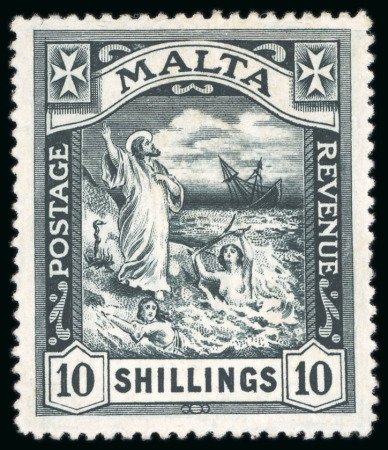 Stamp of Malta 1919, 10s black wmk multi Crown CA, mint l.h.
