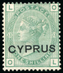 Stamp of Cyprus 1880, 4d sage-green mint, 6d unused and 1s unused