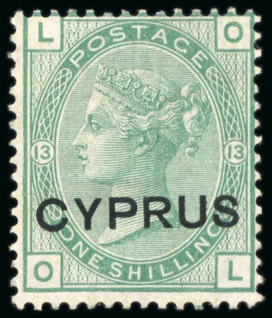 Stamp of Cyprus 1880, 4d sage-green mint, 6d unused and 1s unused