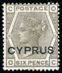 Stamp of Cyprus 1880, 4d sage-green mint, 6d unused and 1s unused