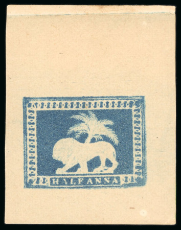 Stamp of India 1890 Lion & Palm Tree 1/2a essay die II in blue