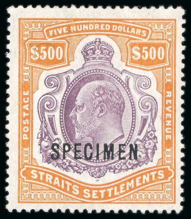 Stamp of Malaysia » Straits Settlements 1906-12, $500 purple & orange with "SPECIMEN" overprint, mint h.r.