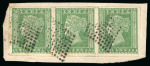 Stamp of India 1854, 2a green strip of three, good to large margins, tied to small piece