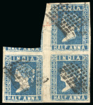 Stamp of India 1854 Lithograph group incl. 1/2a die I block of three, 1a red die I with four margins possibly unused, etc.