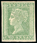 Stamp of India 1854 Lithograph group incl. 1/2a die I block of three, 1a red die I with four margins possibly unused, etc.