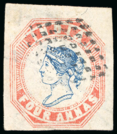 Stamp of India 1854 Lithograph 4a blue and red, head die III, frame die II, with fine to very large margins, used