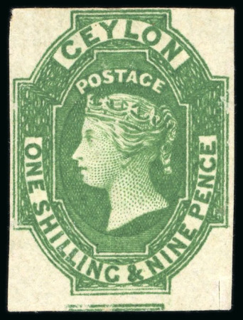 Stamp of Ceylon 1857-59, 1s9d green, close to large margins, mint o.g.