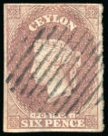 Stamp of Ceylon 1857 6d purple-brown on blued paper, fine to good margins, used